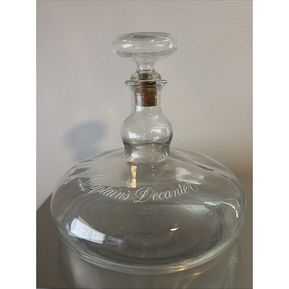 Vintage Captain's Rum Glass Decanter 7.5" Tall 9" Round Base, Barware